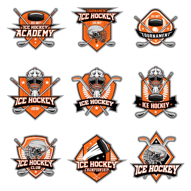 Conjunto de vectores logo de hockey sobre hielo