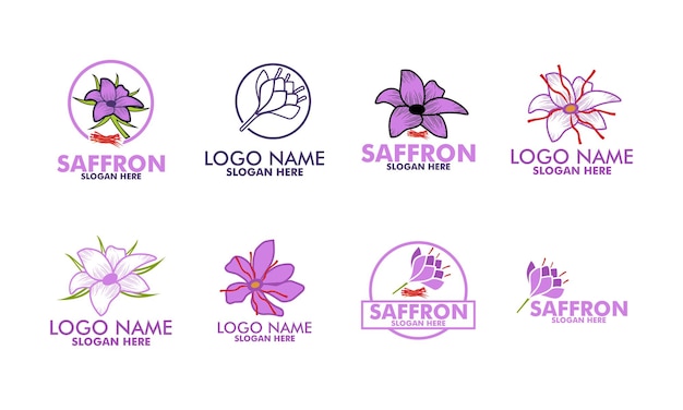 conjunto de vectores de logotipo de azafrán, plantilla de logotipo de flor morada