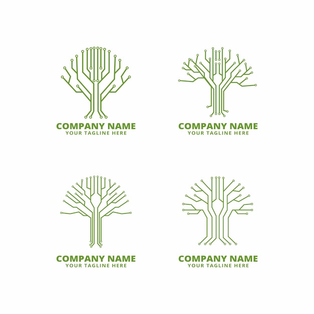 conjunto de vectores de logotipo de tecnología de árbol de diseño