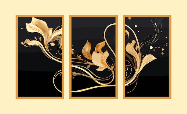 Vector conjunto de vectores de lujo de plantilla de diseño de fondo abstracto negro y dorado