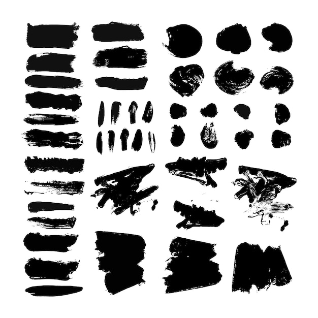 Conjunto de vectores con mancha de pintura de aceite negro aislado en la ilustración de dibujado a mano de textura de fondo blanco