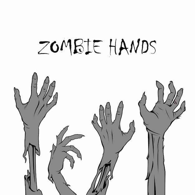 Conjunto de vectores de manos zombis fantasmas que se levantan de la tumba ilustración de halloween monstruo muerto del brazo aislado sobre fondo blanco