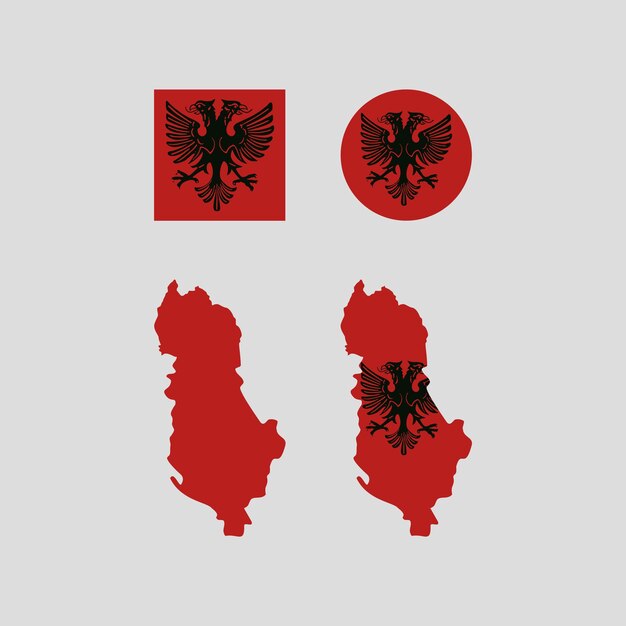 Conjunto de vectores de mapa y bandera nacional de albania 1925