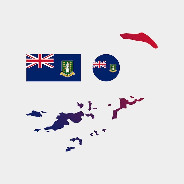 Conjunto de vectores de mapa y bandera nacional de las Islas Vírgenes Británicas