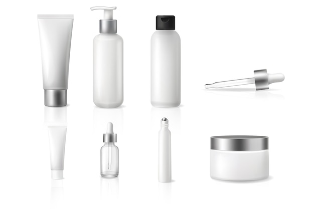 Conjunto de vectores de maquetes de envases realistas para el cuidado de la belleza