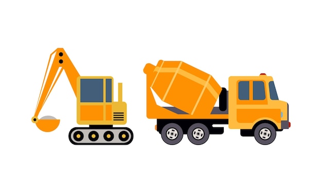 Conjunto de vectores de maquinaria pesada o transporte para obras de construcción