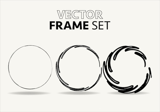 Vector conjunto de vectores de marco de boceto de círculos dibujados a mano rondas círculos de línea de garabato ilustraciones vectoriales