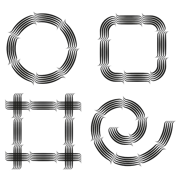Conjunto de vectores de marco Forma de borde decorativo Elemento de rayas curvas Contorno blanco y negro