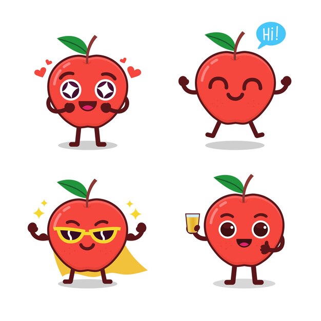 Conjunto de vectores de mascota de manzana roja