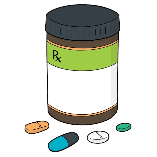 Conjunto de vectores de medicina y botella de medicina