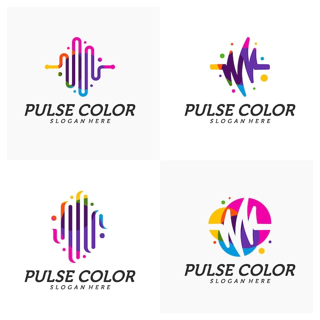 Vector conjunto de vectores minimalistas del logotipo de pulso colorido, plantilla de icono de pulso colorido, diseño creativo