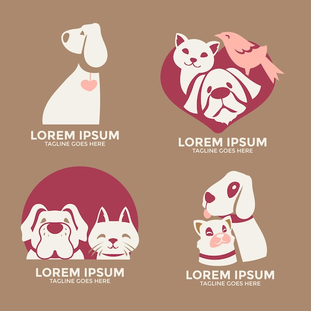 Conjunto de vectores modernos de plantilla de diseño de logotipo de tienda de mascotas