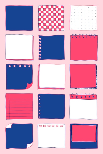 Conjunto de vectores de notas de papel de recordatorio en blanco