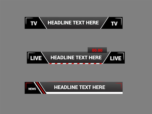 Vector conjunto de vectores de noticias de difusión tercios inferiores diseño de plantilla de diseño de banner para barra título
