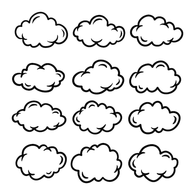 Conjunto de vectores de nubes dibujados a mano