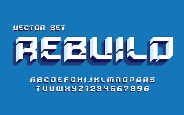 Conjunto de vectores de números y letras del alfabeto minúsculas pesadas y sólidas