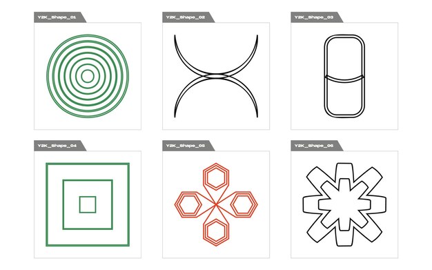 Conjunto de vectores de objetos de estilo Y2K Gran colección de símbolos geométricos gráficos abstractos Para camisetas modernas diseñadas