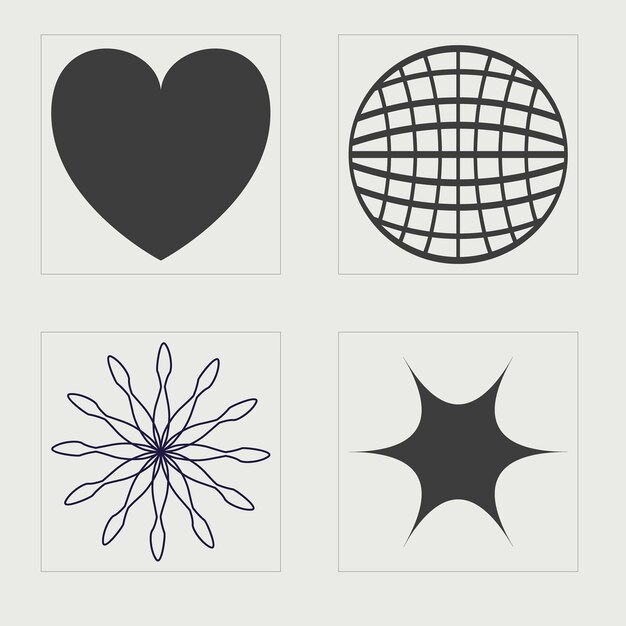 Conjunto de vectores de objetos de estilo Y2K Gran colección de símbolos geométricos gráficos abstractos Para camisetas modernas diseñadas