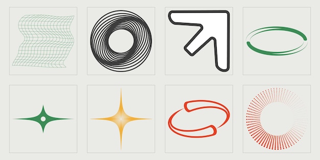 Conjunto de vectores de objetos de estilo Y2K Gran colección de símbolos geométricos gráficos abstractos Elementos para decoración gráfica