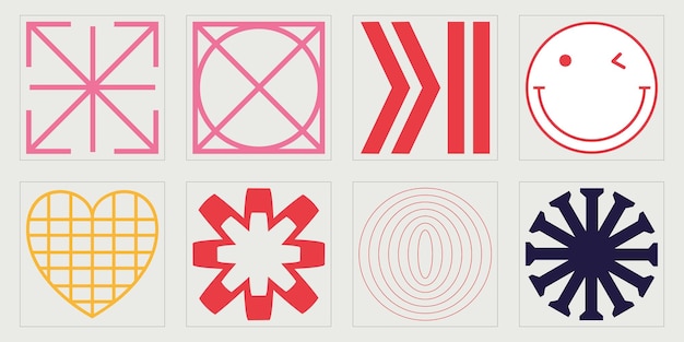Conjunto de vectores de objetos de estilo Y2K Gran colección de símbolos geométricos gráficos abstractos Plantillas para carteles de notas
