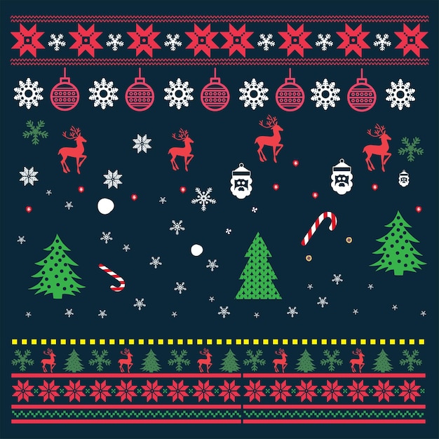 Conjunto de vectores de patrón de Navidad Ilustración de Navidad Diseños de artes gráficas libres de regalías
