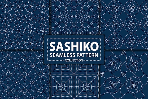 Conjunto de vectores de patrón sashiko japonés Fondo abstracto Papel pintado decorativo