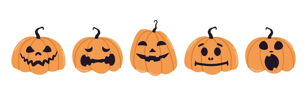 Conjunto de vectores de pegatinas de calabaza de Halloween Iconos aislados de Halloween Calabazas con diferentes emociones