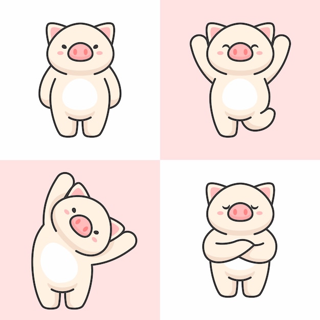 Conjunto de vectores de personajes de cerdo lindo
