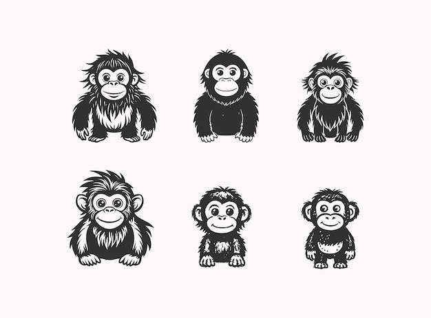 Conjunto de vectores de personajes de dibujos animados de chimpancés