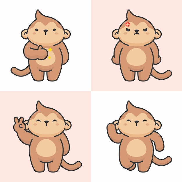 Conjunto de vectores de personajes mono lindo
