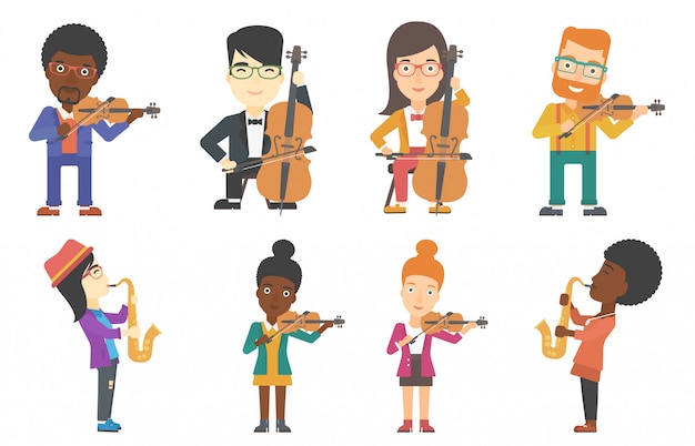 Conjunto de vectores de personajes de músicos.