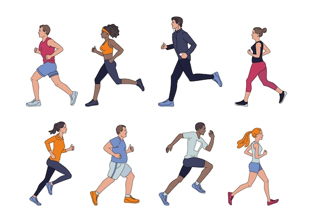 Vector conjunto de vectores de personas corriendo