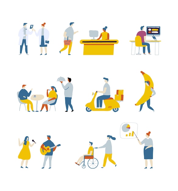 Conjunto de vectores de personas planas Profesiones de ocupaciones
