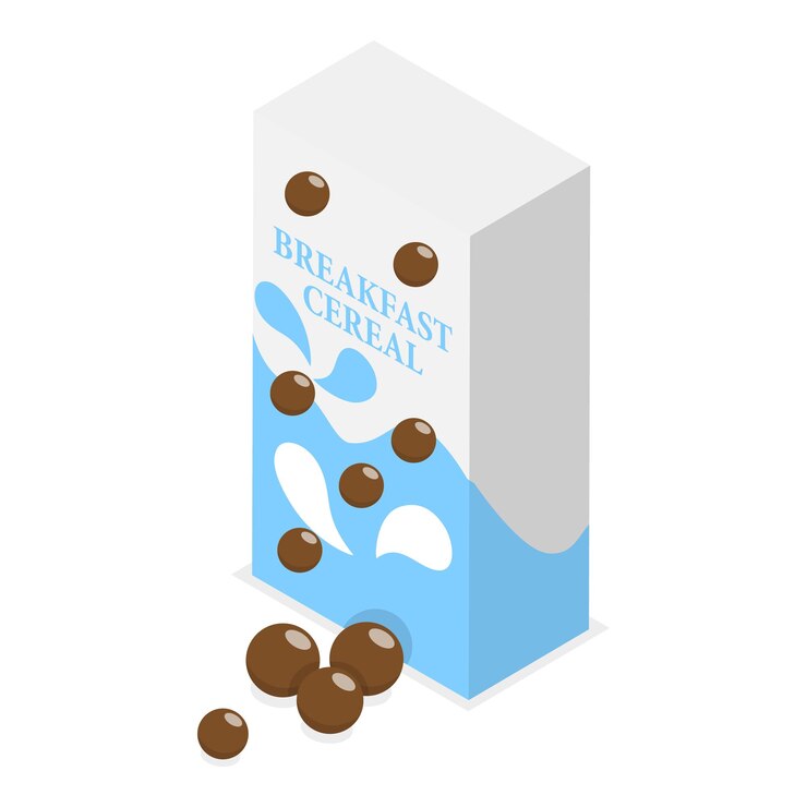 Vector conjunto de vectores planos isométricos 3d de cereales de desayuno, copos de maíz o avena de avena, artículo 1