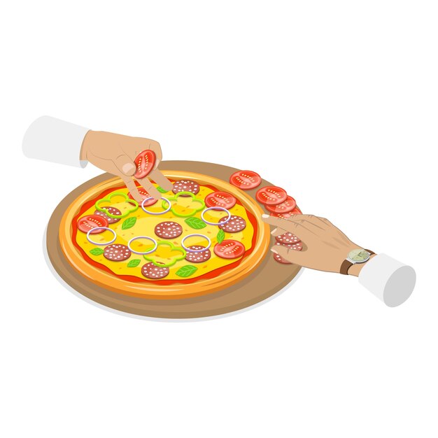 Conjunto de vectores planos isométricos 3D de cocina culinaria en casa Artículo 1
