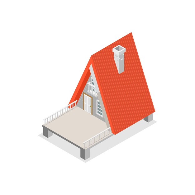 Conjunto de vectores planos isométricos 3D de edificios de la aldea