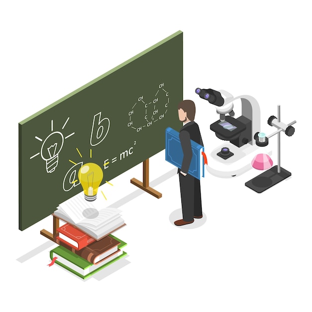 Conjunto de vectores planos isométricos 3D de educación y formación de profesores Artículo 1