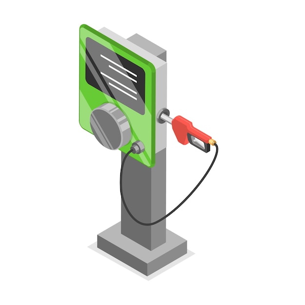 Conjunto de vectores planos isométricos 3D de estación de carga de electromóviles Estación de carga para automóvil eléctrico Artículo 3