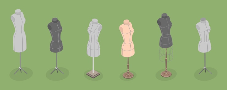 Vector conjunto de vectores planos isométricos 3d de maniquíes de sastre