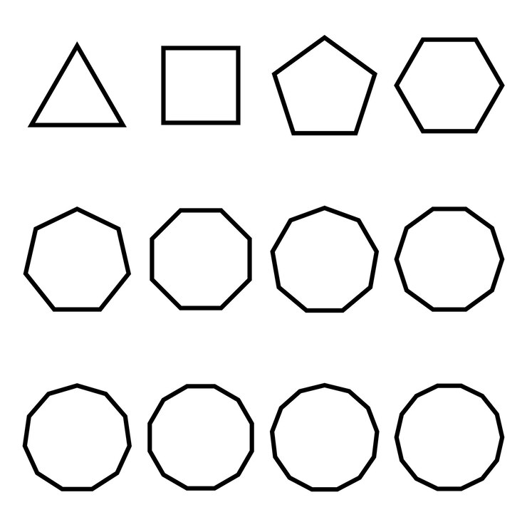 Vector conjunto de vectores planos de polígonos de contorno negro