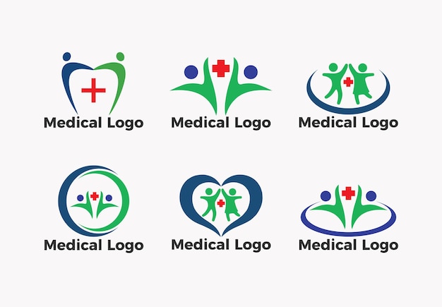 Conjunto de vectores de plantilla de logotipo de atención médica vector premium