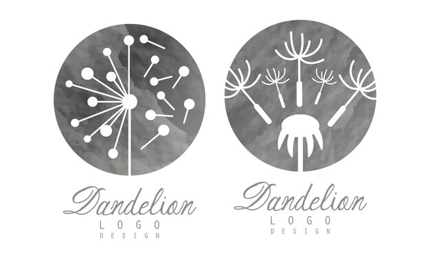 Conjunto de vectores de plantillas para el diseño del logotipo de la cabeza de la flor de diente de león