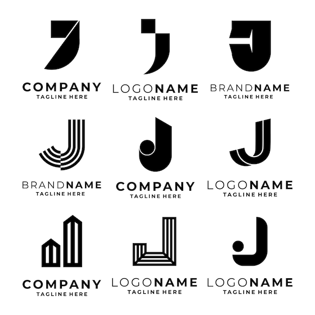Conjunto de vectores de plantillas de logotipo de la letra J
