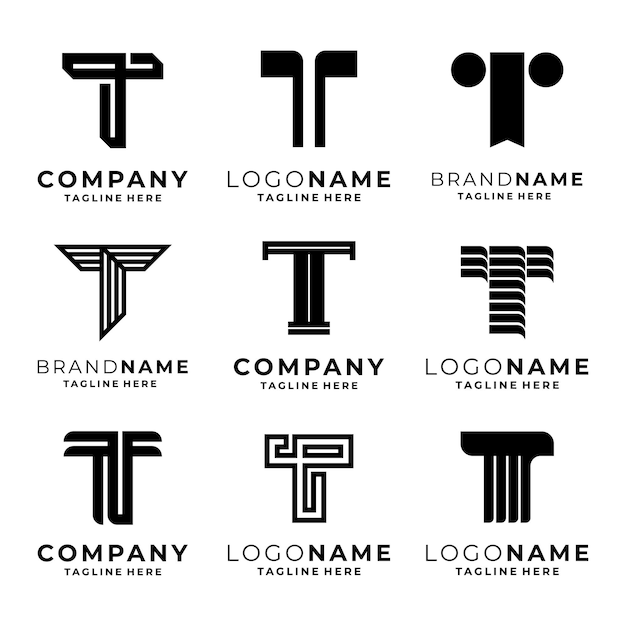 Conjunto de vectores de plantillas de logotipo de la letra T