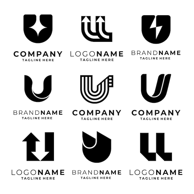 Conjunto de vectores de plantillas de logotipo de la letra U