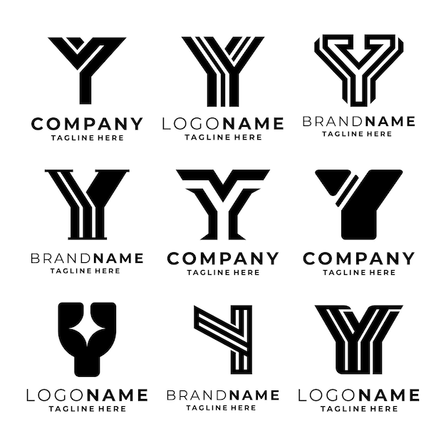 Conjunto de vectores de plantillas de logotipo de la letra Y