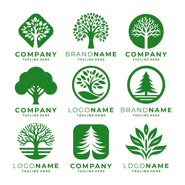 Conjunto de vectores de plantillas de logotipos de árboles