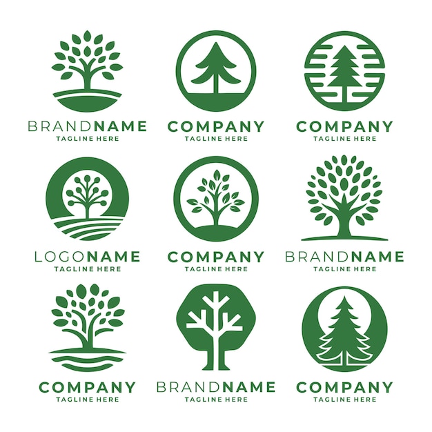Conjunto de vectores de plantillas de logotipos de árboles