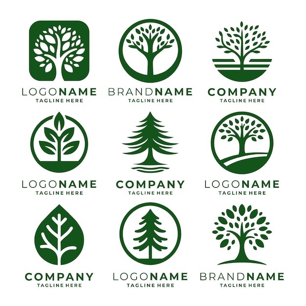 Conjunto de vectores de plantillas de logotipos de árboles