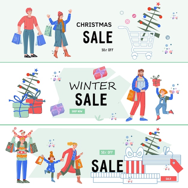 Conjunto de vectores de plantillas de volante y banner de venta de Navidad y Año Nuevo de promoción